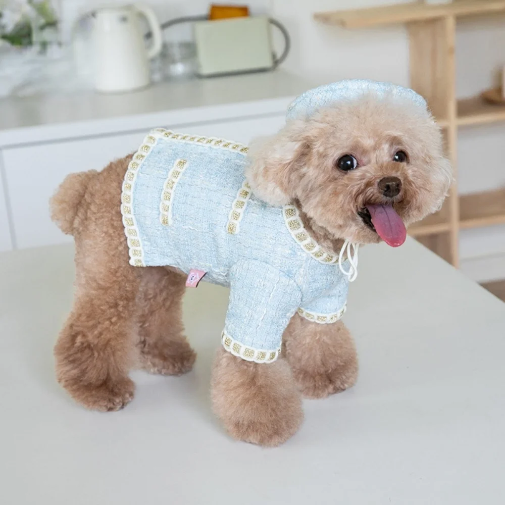 Autumn Winter Pet Woolen Clothes Cute Blouse Set Plush Coat Cat Dog Teddy Yorkshire Maltese with Hat Dog Costume Puppy Clothes