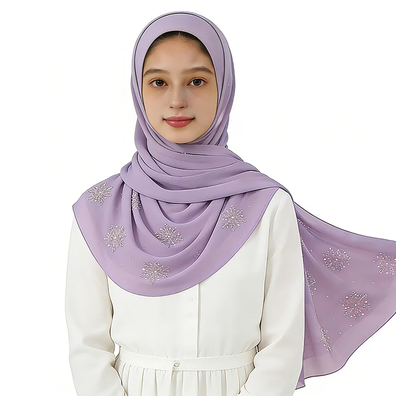 

25 Colour Both Ends Rhinestone Snowflake Solid Color Chiffon Muslim Hijabs,Selesa Dipakai,Tidak Panas,70x170cm Islamic Headscarf