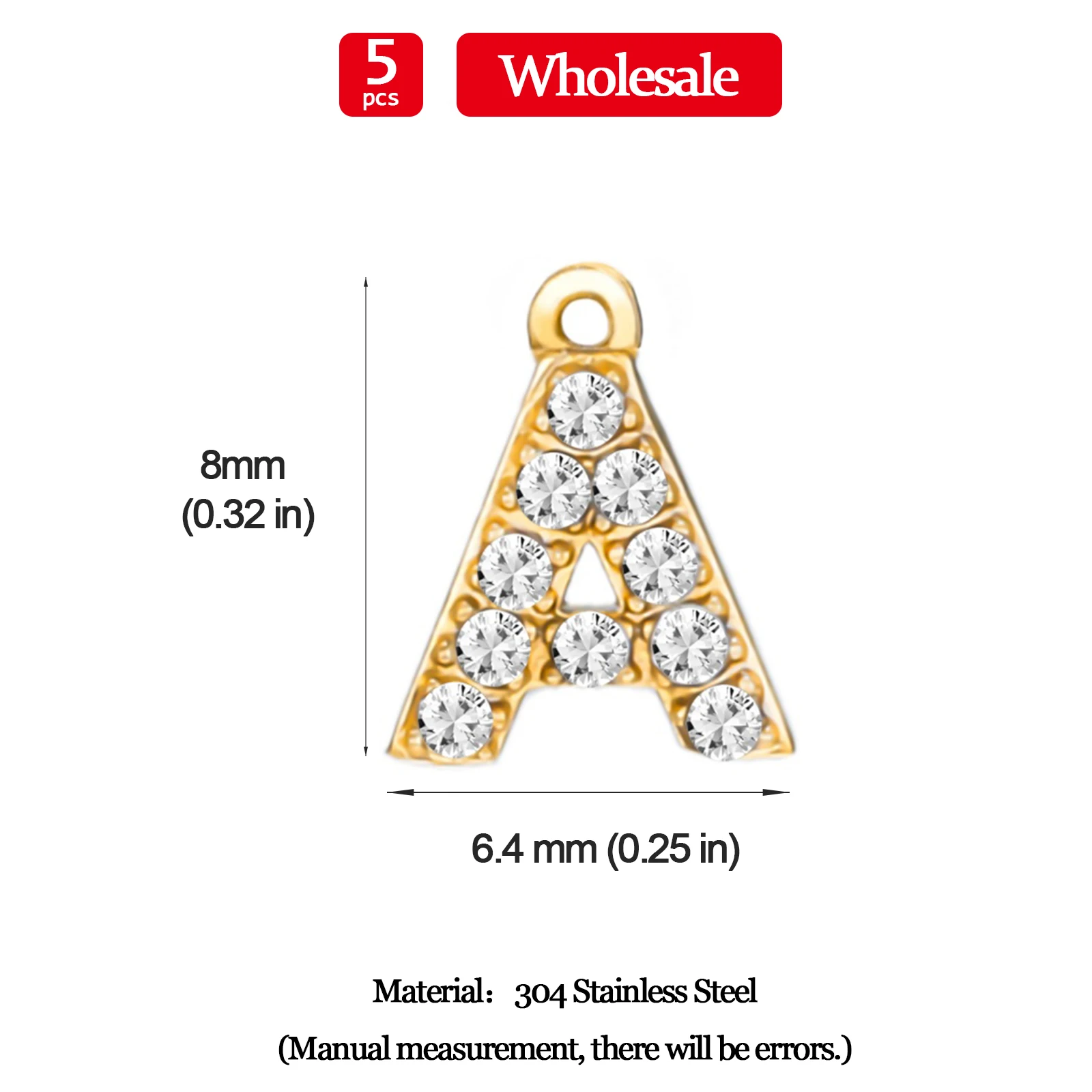 5 Stück Edelstahl Goldfarben Klare Zirkon Buchstaben Charms DIY A-Z Alphabet Anhänger für Halsketten Armbänder Ohrringe Herstellung – Detail 1