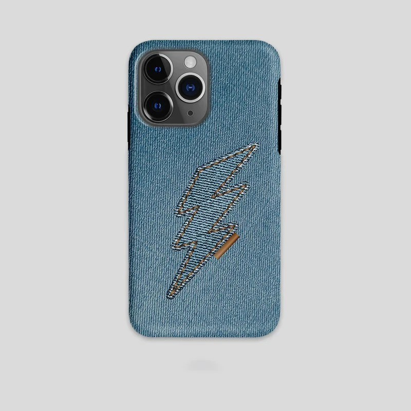 

Phone Case for iPhone 16 15 14 13 12 11 X XS XR XSMAX 7 8 Pro Max Plus Luxury Denim lightning pattern Double-layer Back Cover