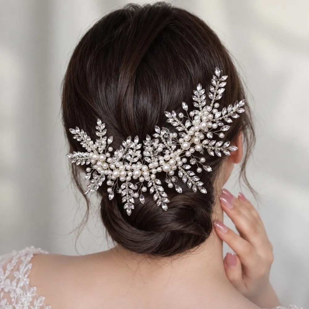 Pearl Crystal Leaf Headband Beaded Patch Applique Hair Accessories Bridal Hair Accessories Handmade Floral Jewelry