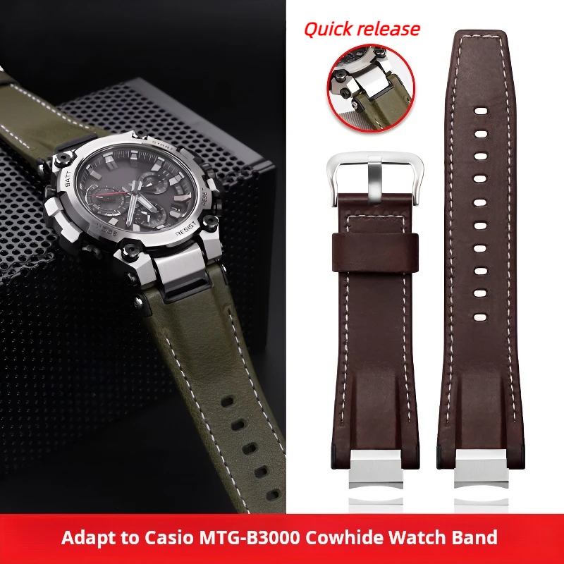 High quality Quick release MTG B3000 cowhide leather watchband For Casio MTG-B3000 stainless steel adapter men nylon watch strap