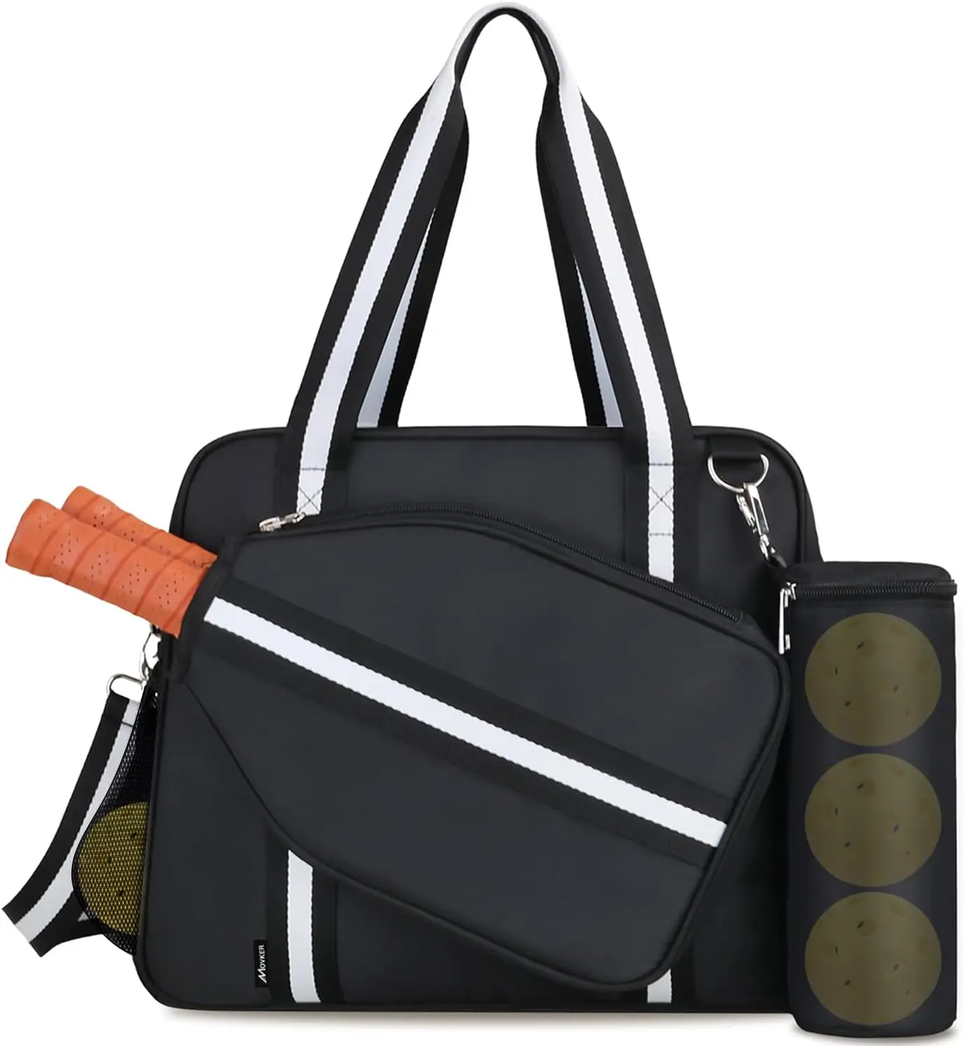 

Pickleball Tote Bag with Paddle Cover, Ball Pocket, Adjustable Strap & Fence Hook