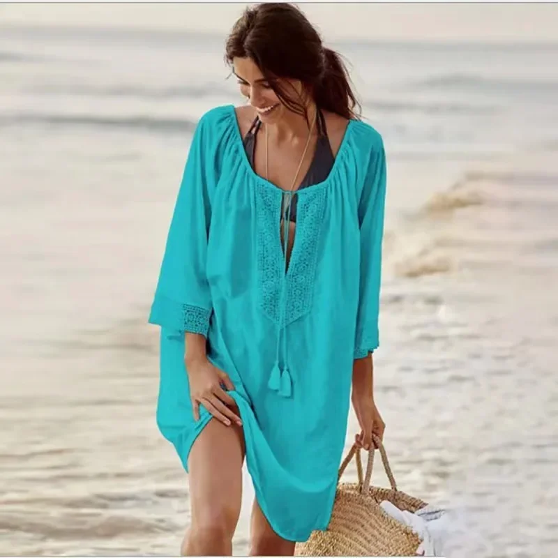 2024 Woman Swimwear Beach Cover up Beachwear Pareo Mini Dress Saida de Praia Bathing Tunics for Beach Women Swimsuit Cover-ups