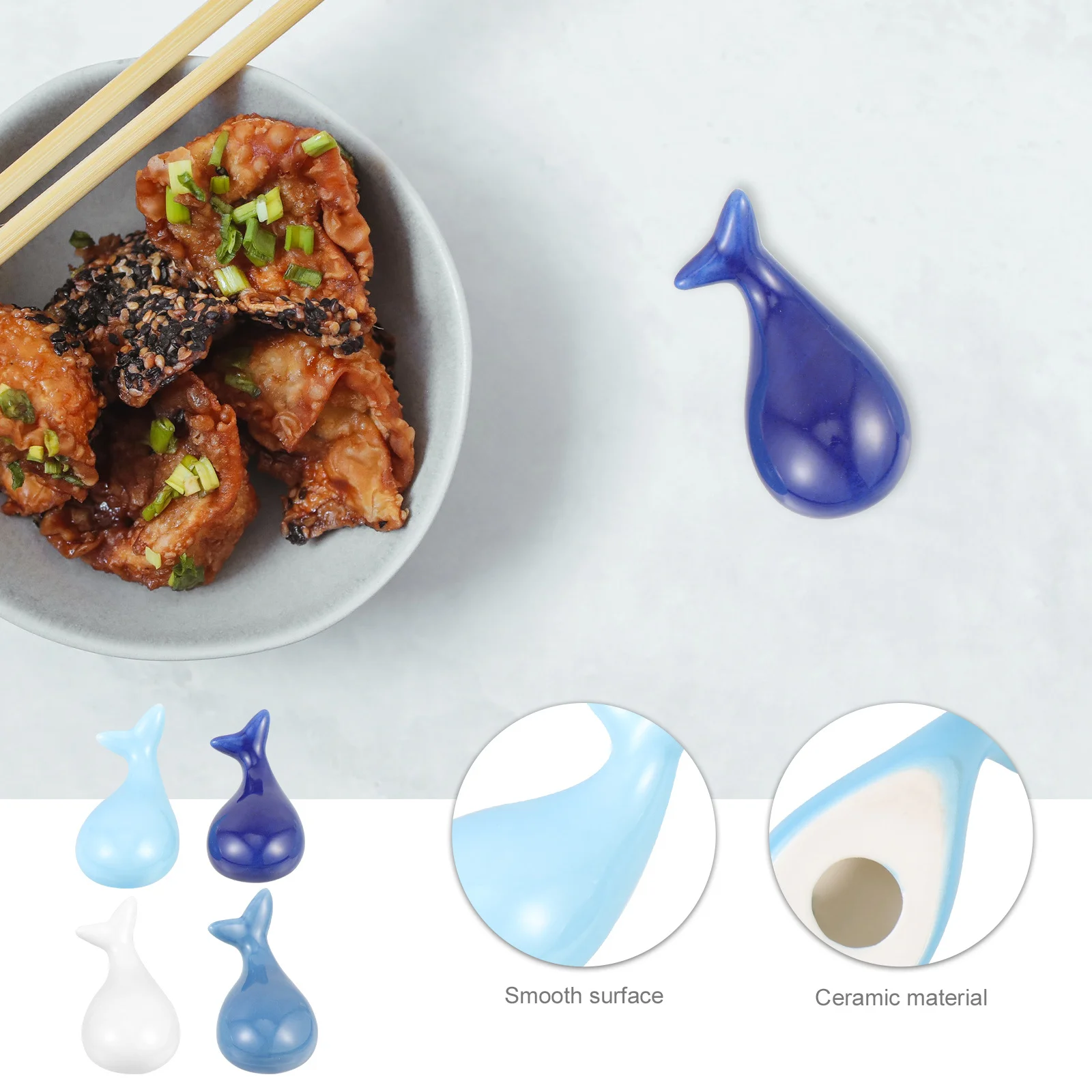 

4Pcs Ceramic Whale Chopstick Holder Rest Smooth Table Decor Chopsticks Stand Multifunctional Kitchen Organizing Rack