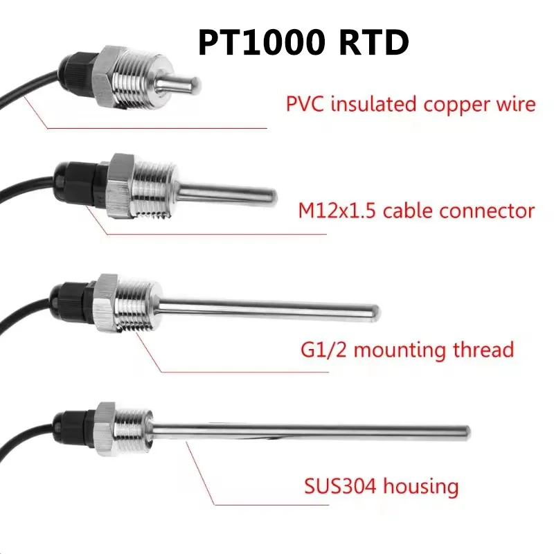 Imagem -02 - Sensor de Temperatura Pt1000 e Pt100 Habitação Sus304 Resistência Platina Bsp g1 Sonda de Rosca Solar Tanque de Água Específico para Tubos Cegos