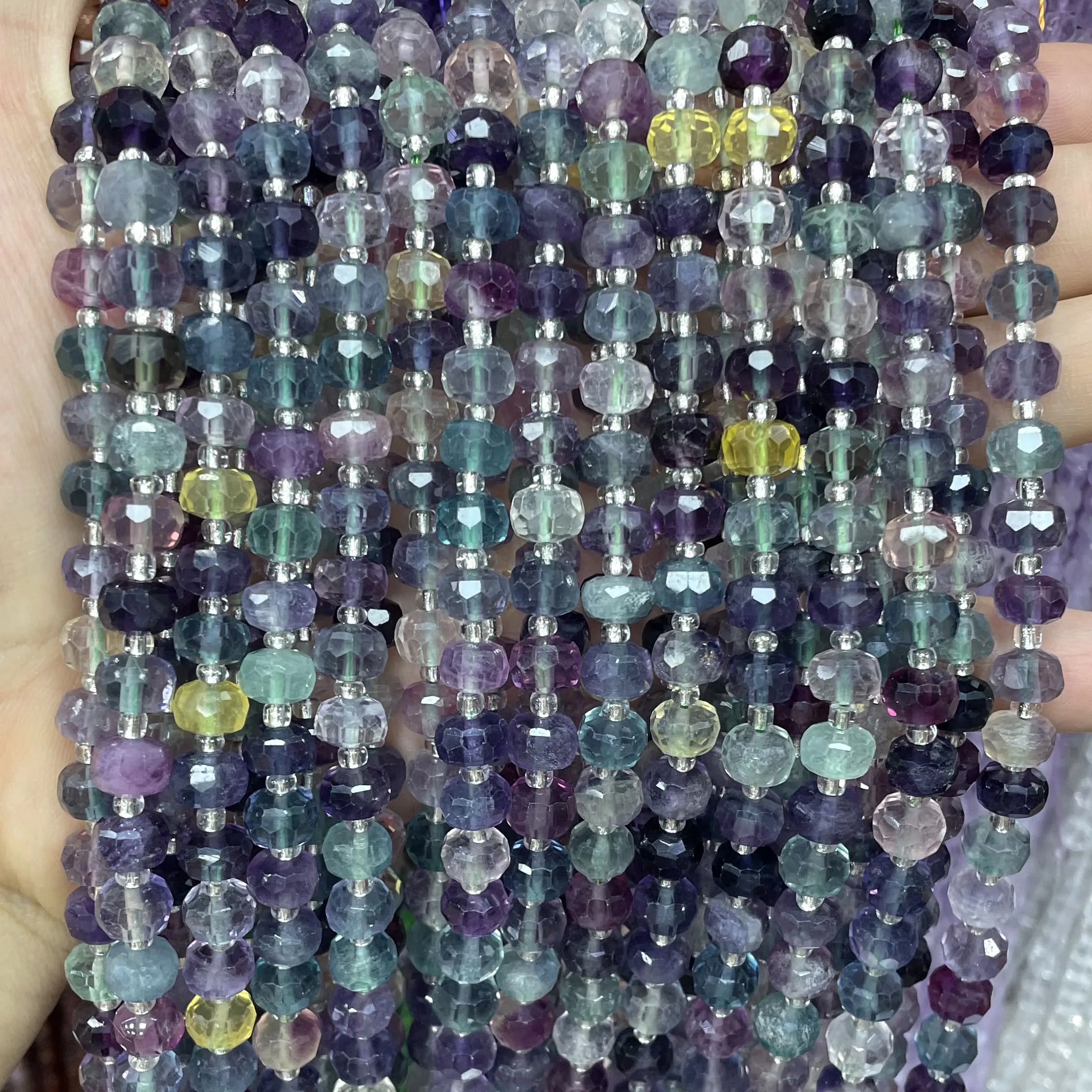 6X8MM Naturstein Facettierte Rundperlen aus lila Fluorit, lose Perlen für Schmuckherstellung, DIY Armband- und Halskettenzubehör – Detail 4