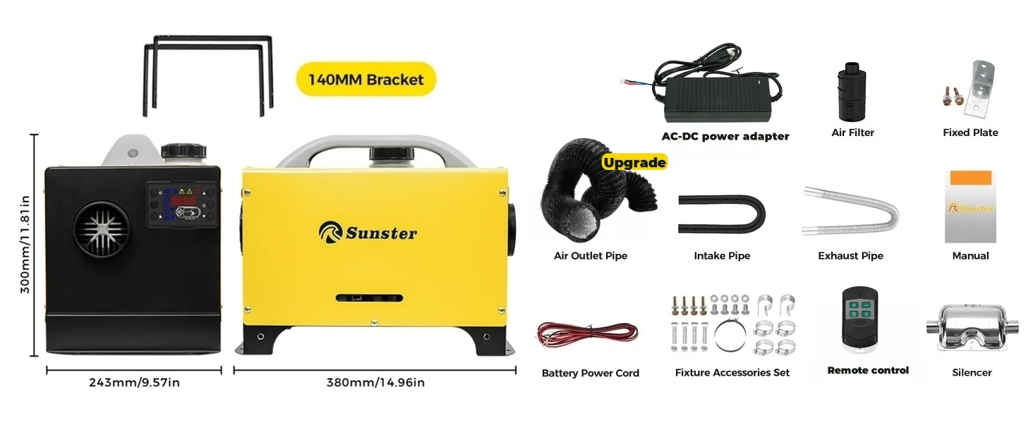 8KW Diesel-Luftheizung 12V 24V 220V, LCD-Panel & Fernbedienung All-in-One Standheizung mit Netzteil für Auto, Wohnmobil, Garage – Detail 2