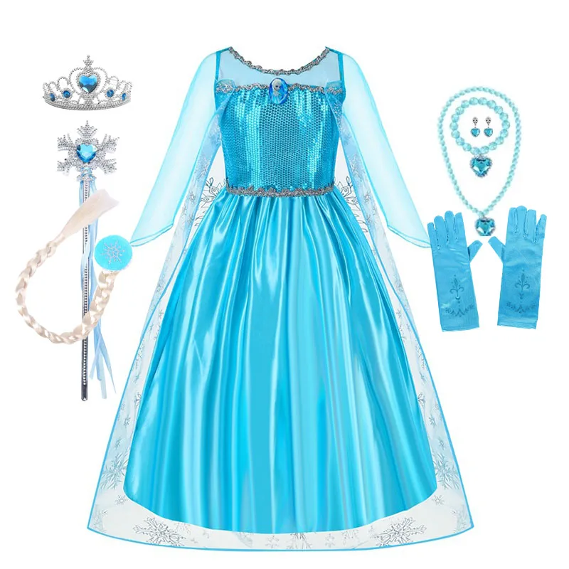 Frozen Elsa Anna Princess Dresses Girls Rapuzen Aurora Flower Sequin Dress Kids Cosplay Belle Costumes Carnival Birthday Gowns
