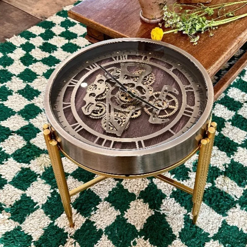 

Retro Luxury Nordic End Tables Gear Clock Modelling Creative Living Room Beside Sofa Small Tables Groot Aesthetic Home Decor