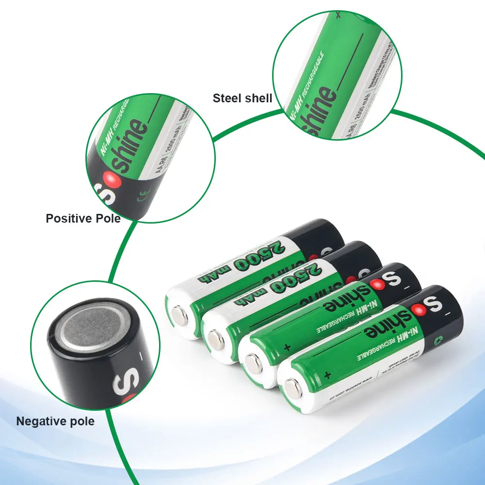 Soshine 4/8/16/20PCS 1.2V AA 2500mAh Ni-MH Rechargeable Battery Ni-mh for Temperature Gun Flashlight Remote Control Batteries