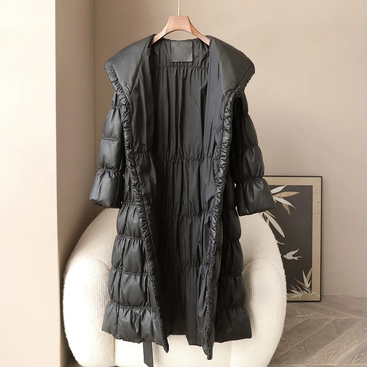 Giacca lunga in pelle di pecora da donna nuova primavera 2025 Cappotto in piuma di pelle di oca bianca al 90%