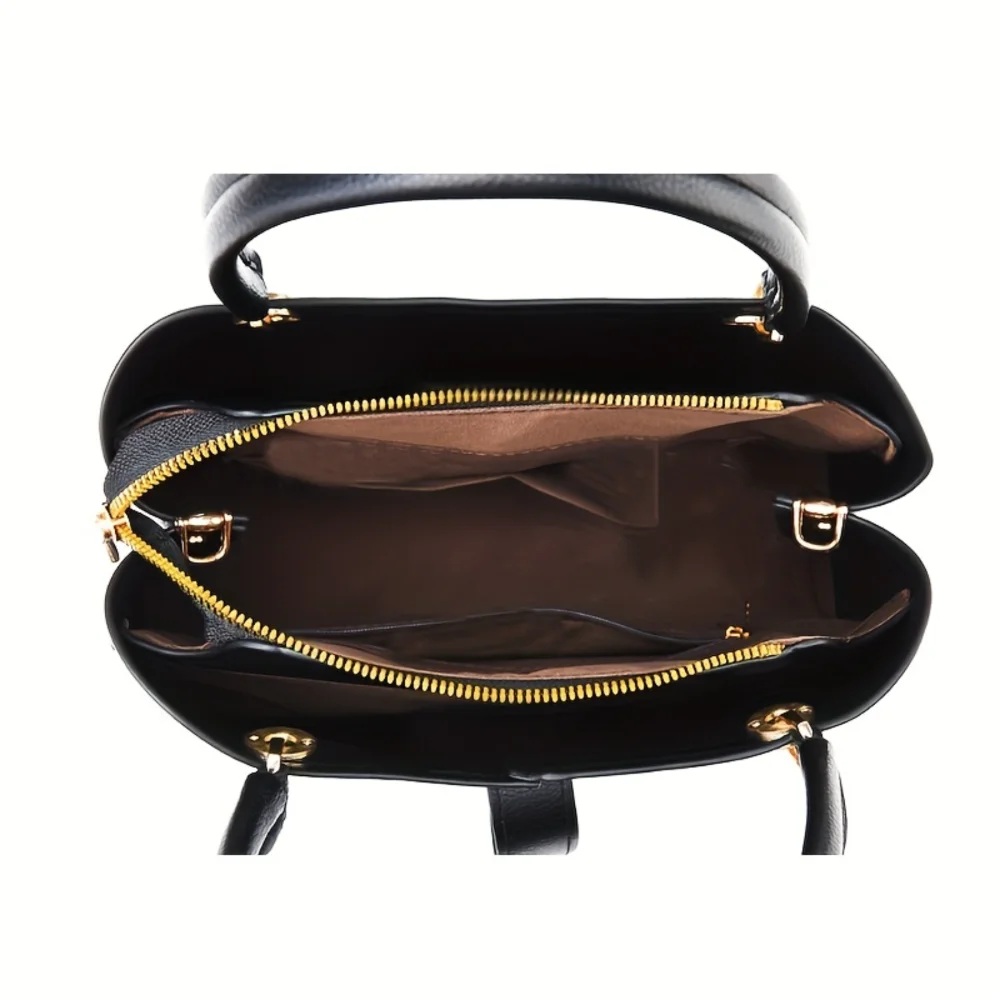Twist Lock Zipper Shoulder Bag, Portable Handle Large Capacity Handbag