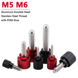 1pc M5 M6 Aluminum Thumb Screw Aluminum Alloy Knurled Head + Stainless Steel Thread with POM Buffer Glue Hand Tighten Bolt