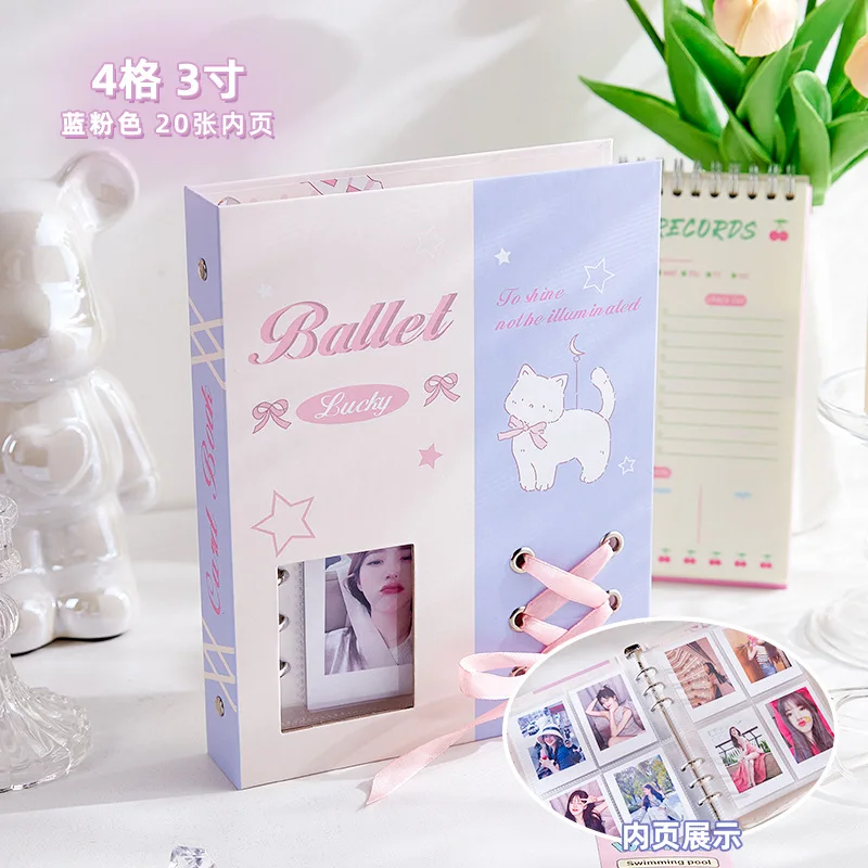 A5 Kpop Idol Photocard Holder Ballet Ribbon Photo Album with 20pcs 4grids 3inches Inner Pages Binder Photocards Collect 포토카드 용품