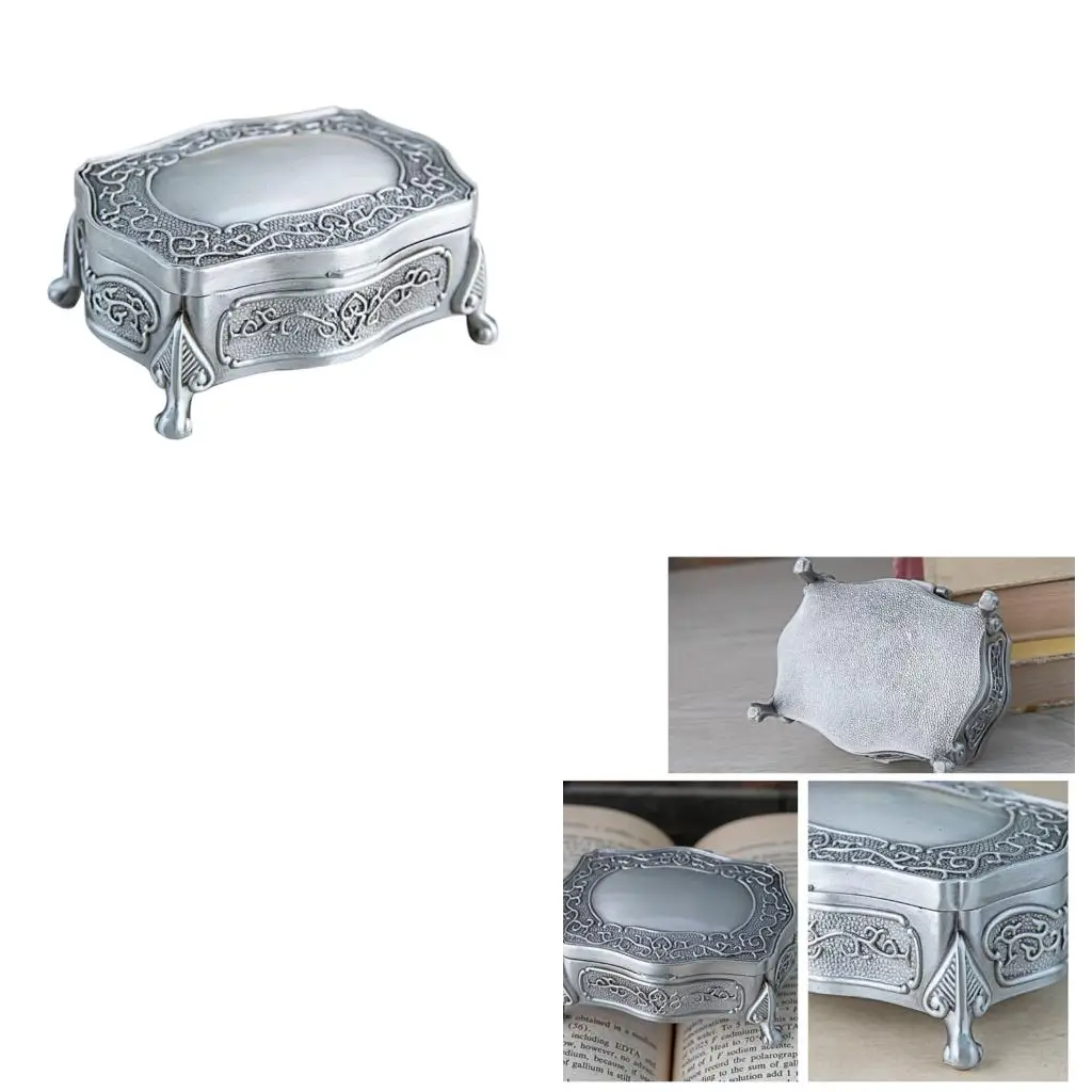  Elegant Miniature Jewelry Chest Vintage Engraved Pattern Metal Storage Box