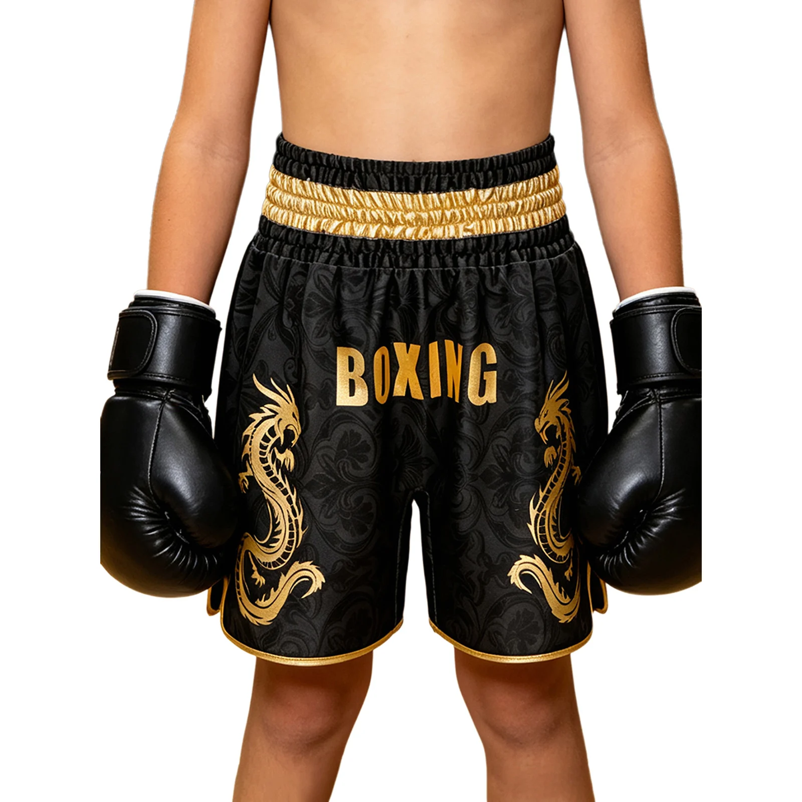 Kinder-Boxershorts für Jungen und Mädchen mit Weitem Metallic-Buchstaben-Drachen-Print, Kickboxen Kampfsport Boxershorts Trainings-Kostüm – Detail 7