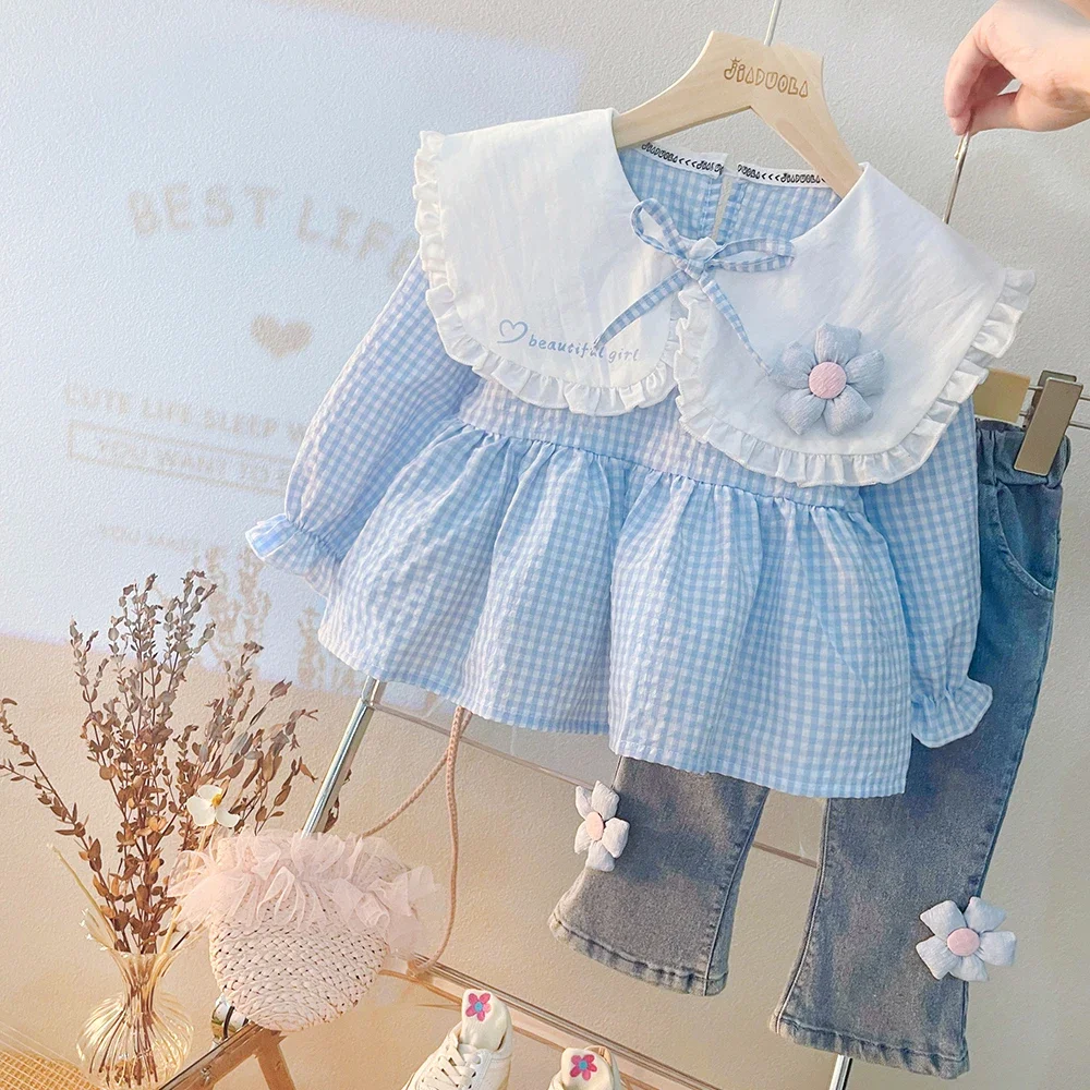 

Autumn Baby Girl Flower Clothing Set Winter Infant Cute Girls Indoor Jeans Suit Long Sleeve Outfit 1 2 3 4 Years