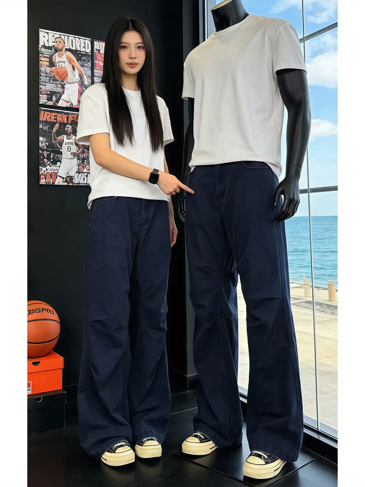 Folded American Style Work Pants Men's Loose Straight Leg Jeans Blue Casual Trousers Autumn Fashion Brand Slimming Flared