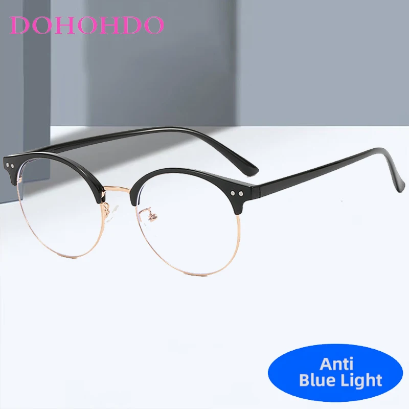 

Luxury Design Metal Rice Nail TR90 Blue Light Blocking Round Frame Eyewear Men Women Classic Brand Optical Glass For Office Work