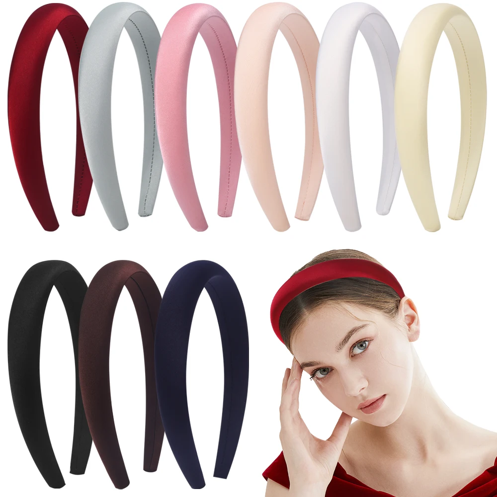 New Vintage Satin Sponge Headband French Solid Color Simple Wide Face Wash Hair Band Korean Style High Skull Top Hair Accessorie