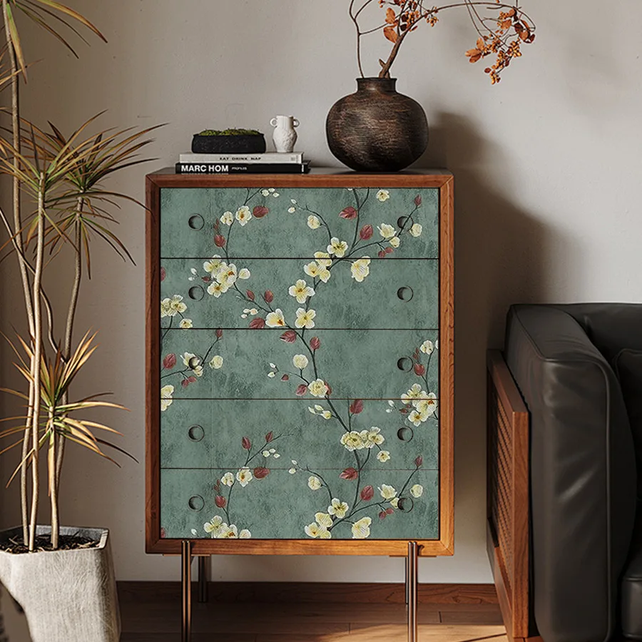 Floral Peel and Stick Wallpaper Green Flower Contact Paper Vinyl Self Adhesive Wall Paper Living Room Bedroom Cabinet Decoration