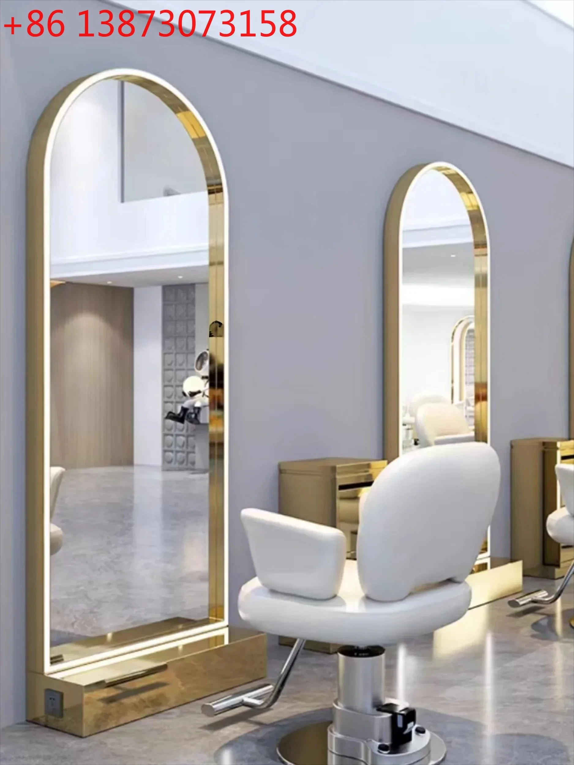 Barber shop with lamp mirror table, hair shop single and double-sided floor mirror, special hair cutting mirror for hair salon