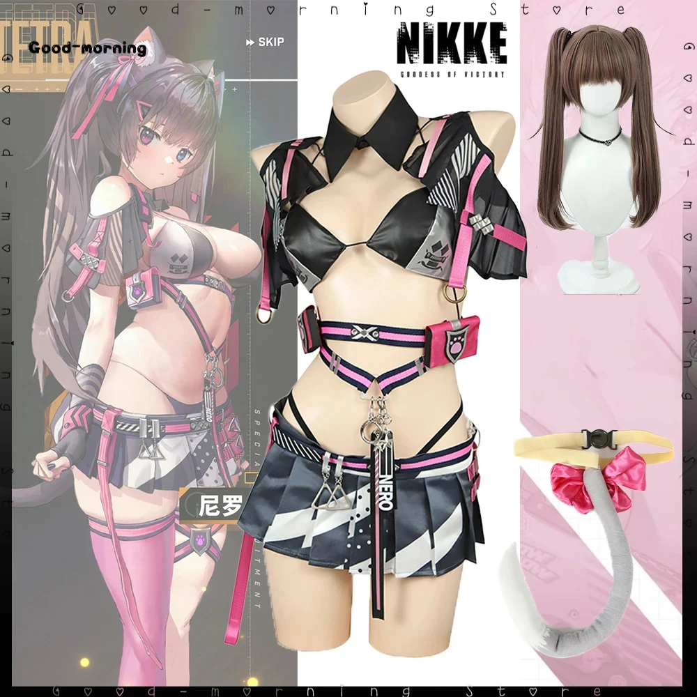 

Game NIKKE The Goddess Of Victory Niro Cosplay Costume Lovely Women Cat Dress Uniform Halloween Party Nero wig Role play