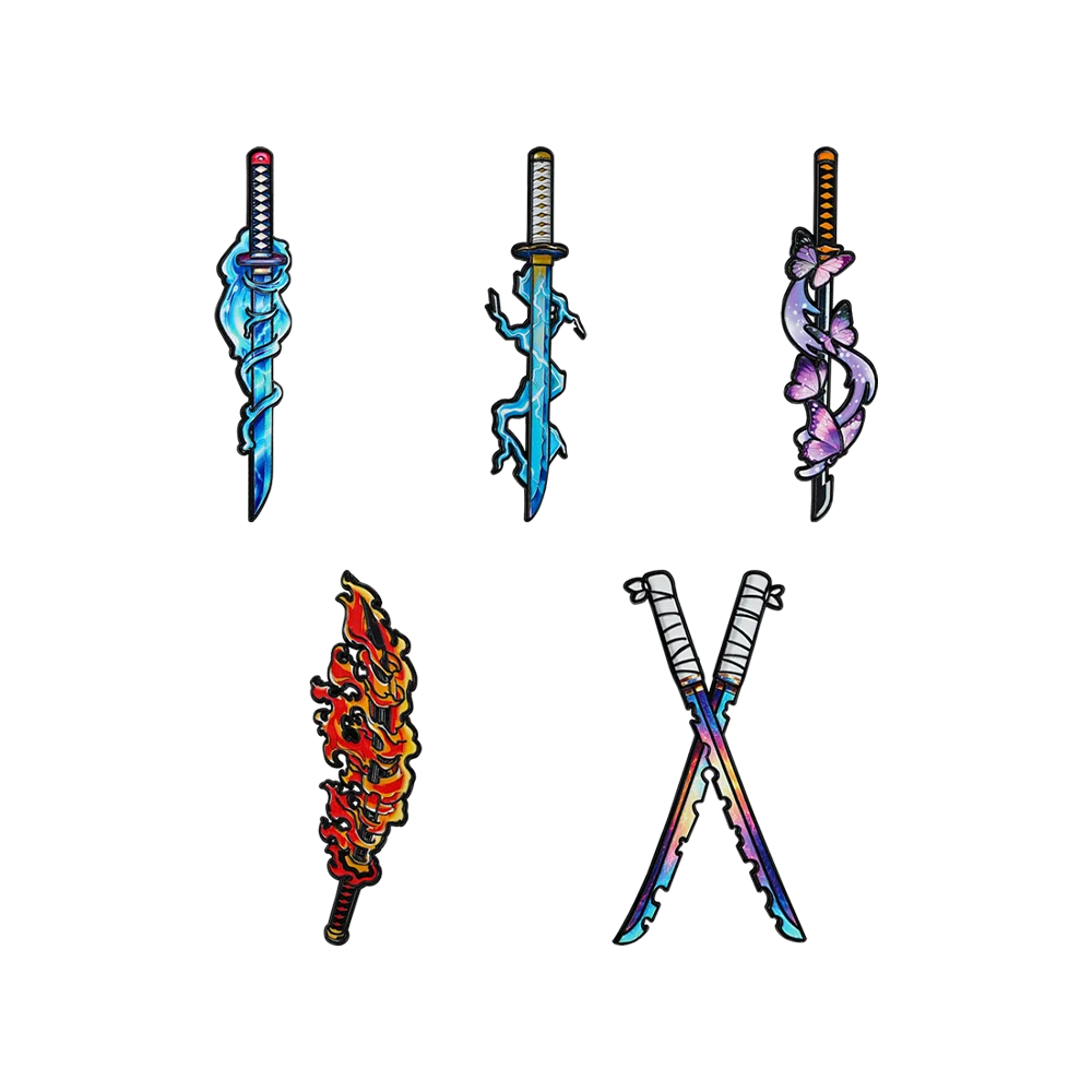 

5pcs Demon Slayer Nichirin Sword Enamel Pins Set Anime Collectible Brooches Kimetsu No Yaiba Themed Lapel Pins for Fans
