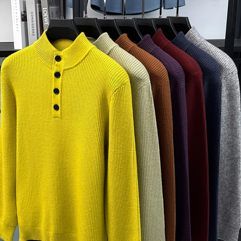 

Новый модный мужской теплый свитер, осенне-зимняя модная вязаная одежда на пуговицах, джемпер с длинными рукавами, пуловер, вязаные топы