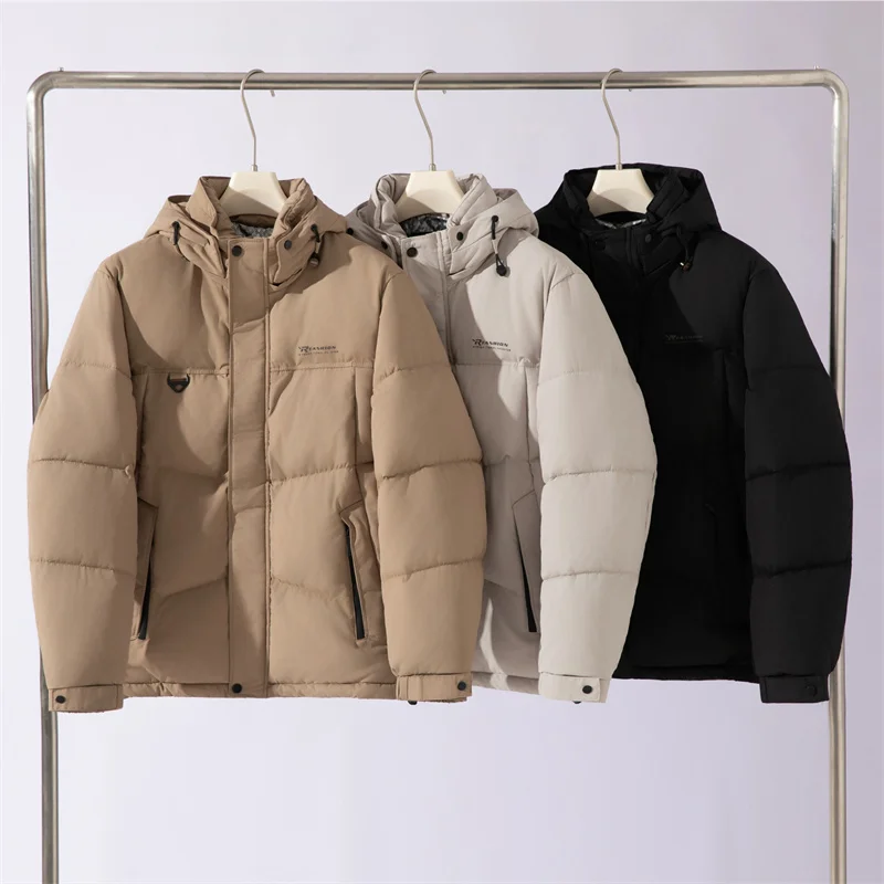 

Thiened Woolen Filling Cotton Jaet Men's Simple Warm Winter New Sle Casual Faion Ci Life Long Sve Hooded Coat