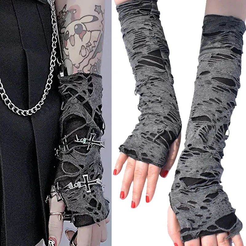 1Pair Sexy Gothic Black Fingerless Long Glove Halloween Funny Punk Rock Gloves Hip Pop Jazz Disco Mittens Clubwear Punk Mitten