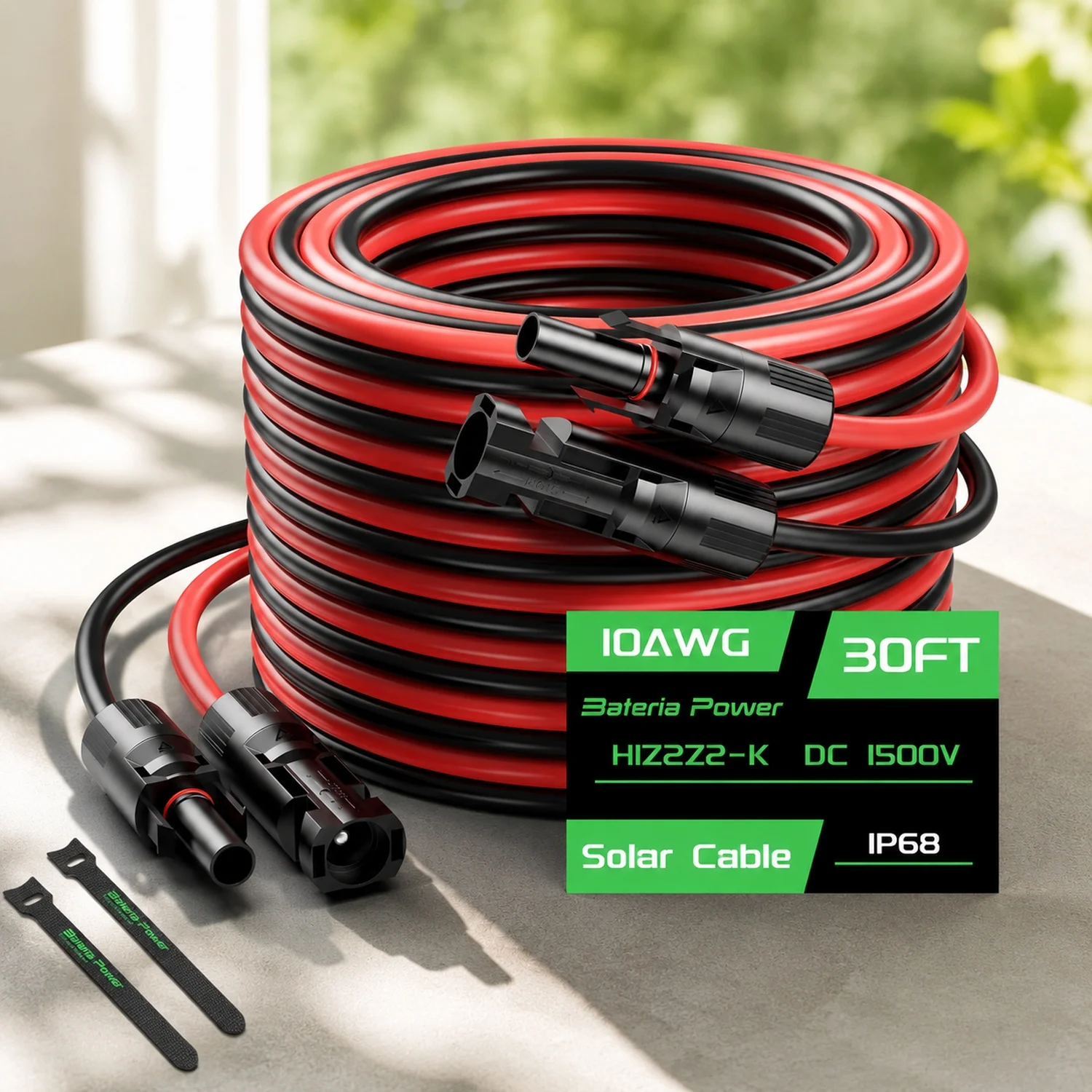 30FT 10AWG Solar Panel Extension Cable, 6mm² Solar Extension Cable Wire with Female & Male Waterproof Connectors for RV
