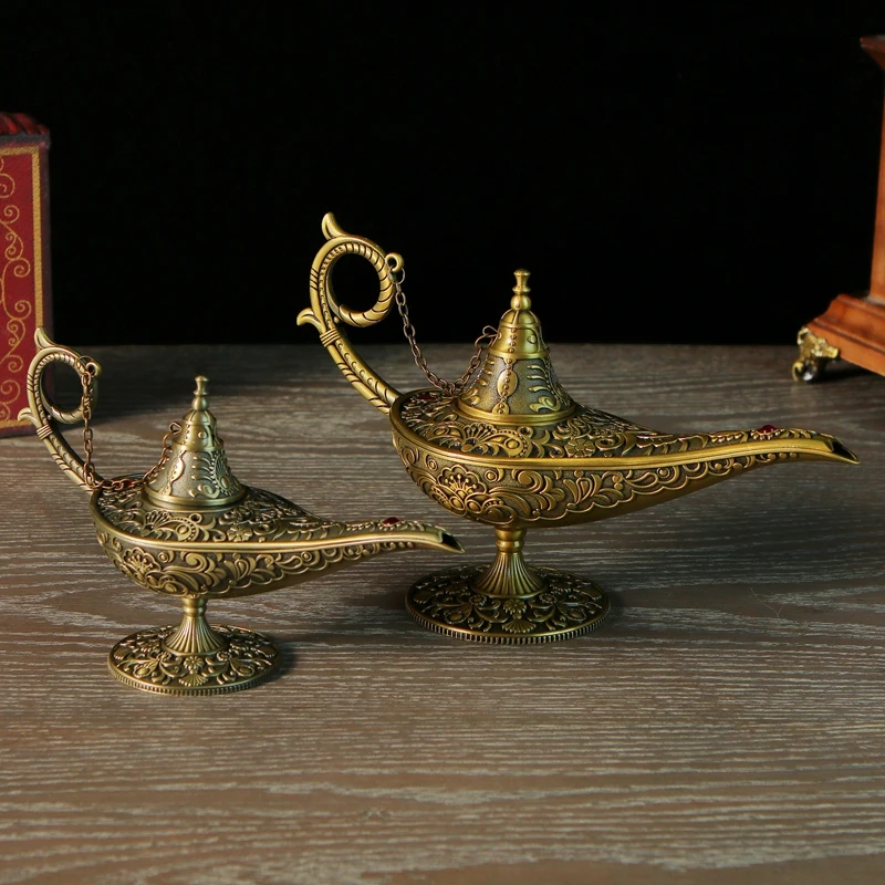 

Vintage Legend Aladdin Wine Pot Magic Lamp Magic Genie Wishing Ligh Tabletop Decor Crafts Home Wedding Decora Gift for Party