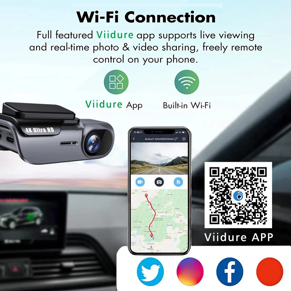 Caméra de tableau de bord de voiture 4K, avec GPS, Wi-Fi, DVR, enregistrement UHD, caméra de véhicule de conduite, moniteur de stationnement 24H, caméscope de voiture, Vision nocturne