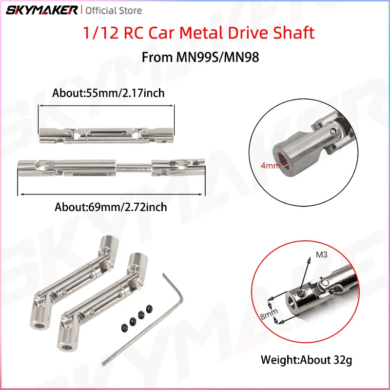 1/12 1/16 RC Car Metal Drive Shaft Transmission Shaft For MN New Version MN99s MN98 D90 Upgrade Metal MDS Parts Accessories