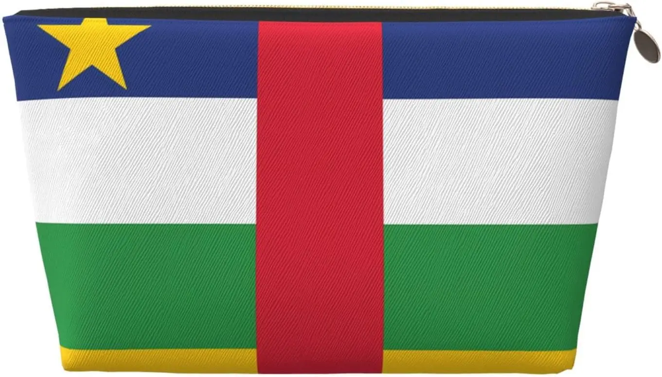 

Central African flag Leather Travel Toiletry Bag - Reusable Cosmetic Makeup Accessories Organizer Zipper Pouch for Daily Storage