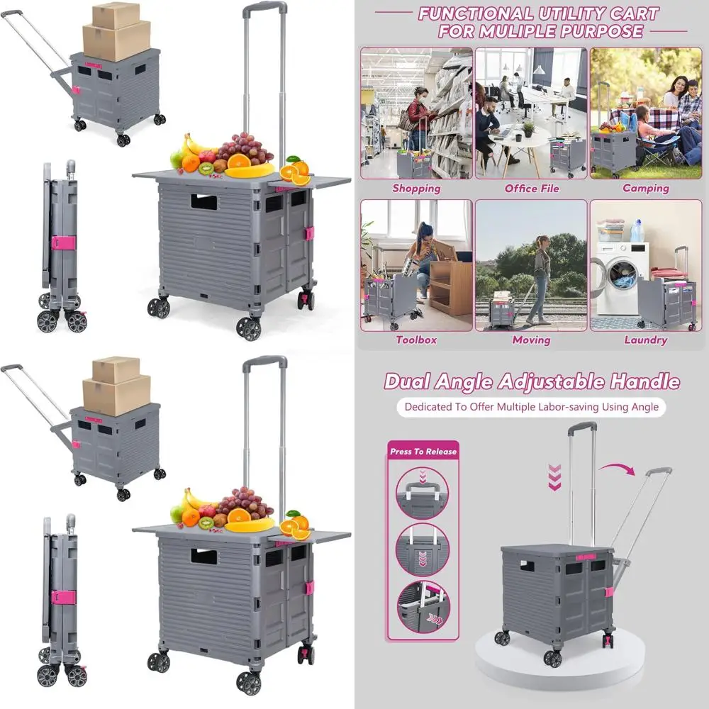 

Тележка-платформа на колесах с поворотными колесами, выдвижной ручкой и регулируемым углом наклона для перевозки продуктов и офисных принадлежностей