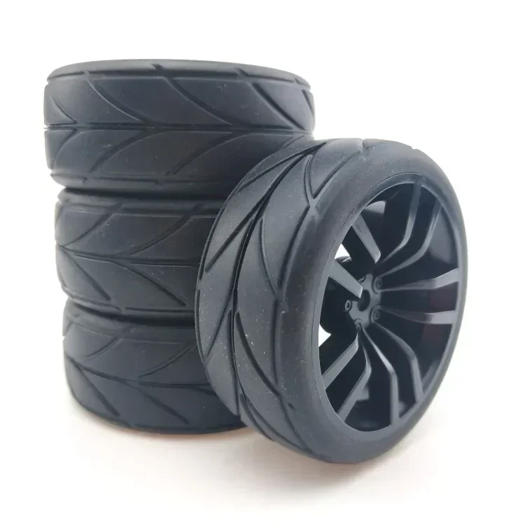 4Pcs RC 6030-6081 Rubber Tires & Plastic Wheel  For HSP HPI 1:10 On-Road Car Racing