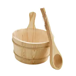 4L Wood Sauna Bucket and Ladle Portable Multipurpose Shower Bucket with Handle