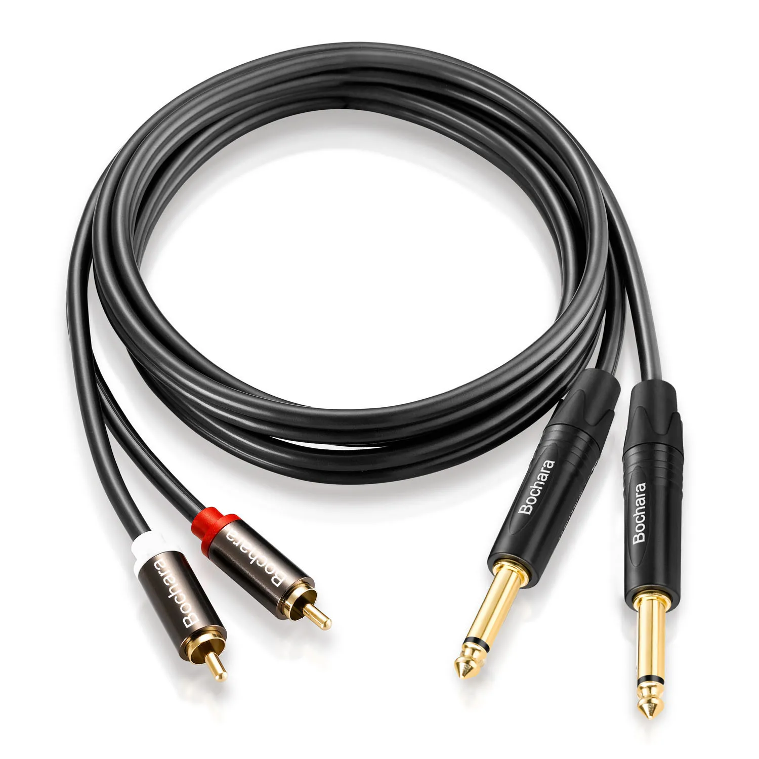 Bochara 2RCA إلى Dual 1/4 ''6.35mm TS OFC كابل الصوت احباط + مضفر محمي 1.5m 3m لمكبر الصوت