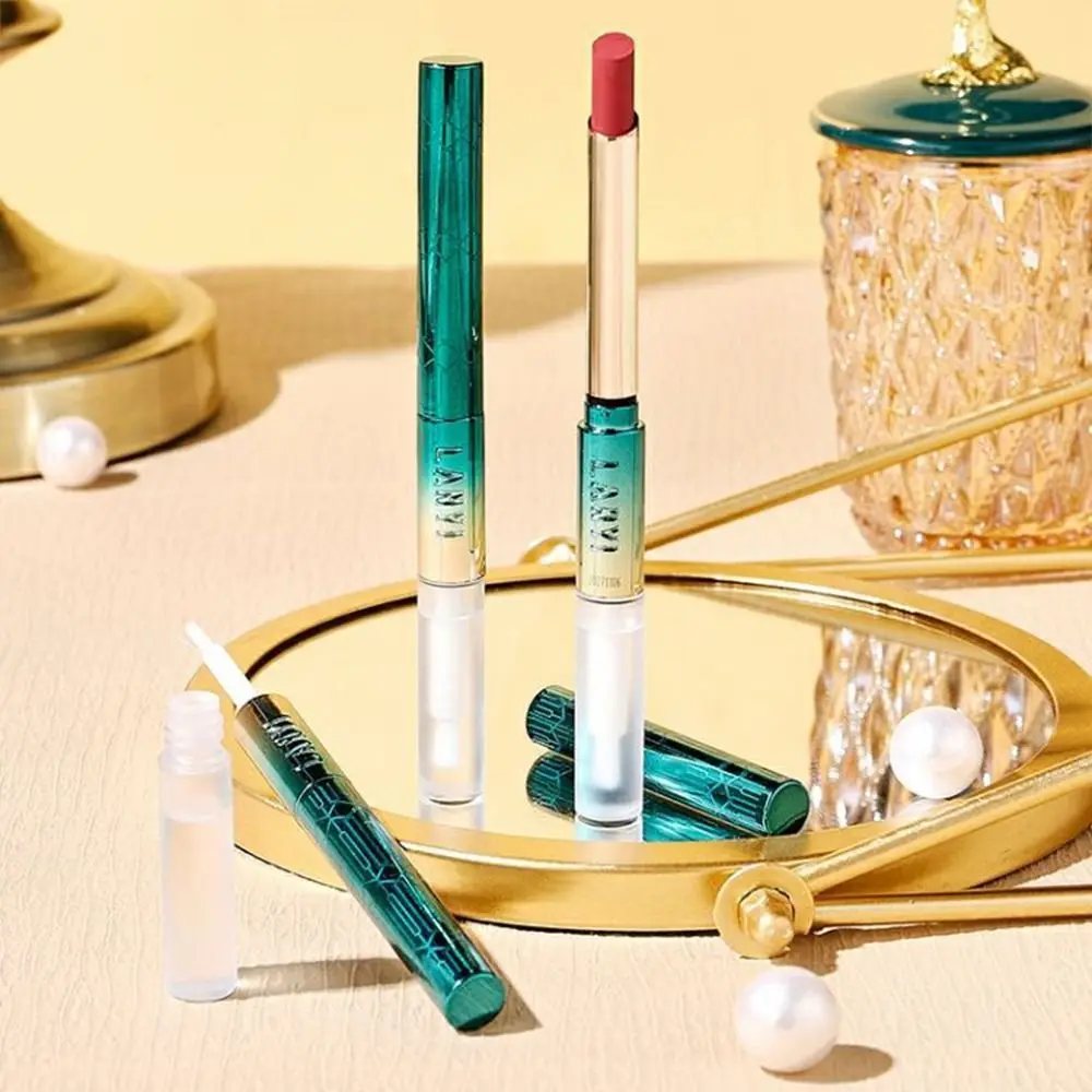 Brilho labial 2 em 1, batom aquoso à prova d'água, creme de cuidados labiais de longa duração, copo antiaderente, multifuncional, brilho labial, presentes
