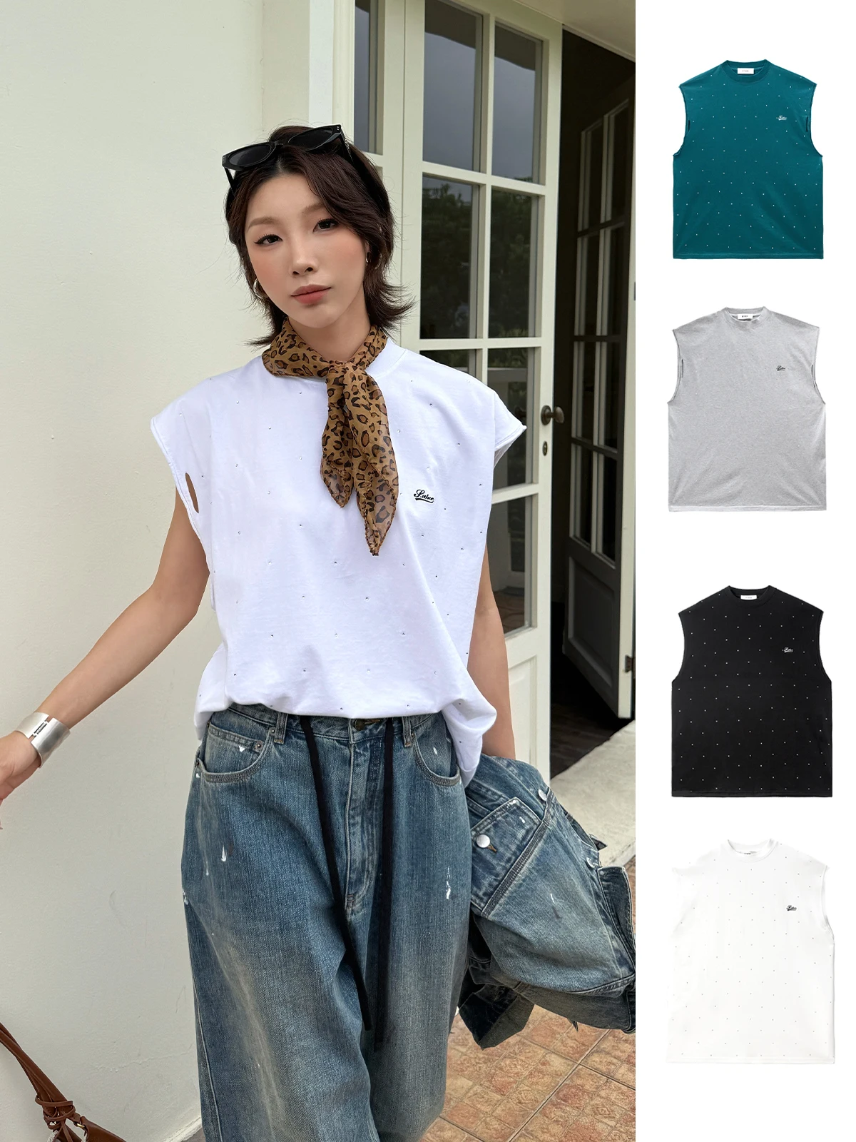 

Brand ETHOR Sparkling Diamond Svel Top Vest Casual Sle Pure Cotton round Ne Women's Outerwear Autumn 2025