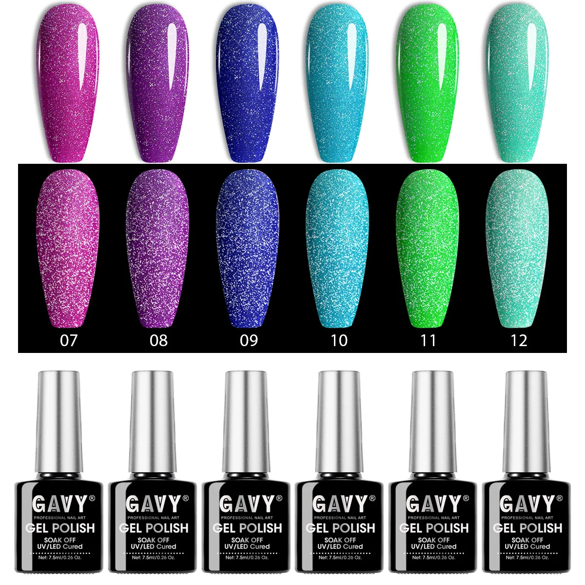 

6Pcs Glitter Gel Nail Polish Set - Shiny Pink Purple Blue Teal Green UV LED Soak Off Gel Polish Kit, Sparkle Reflective Nail Art