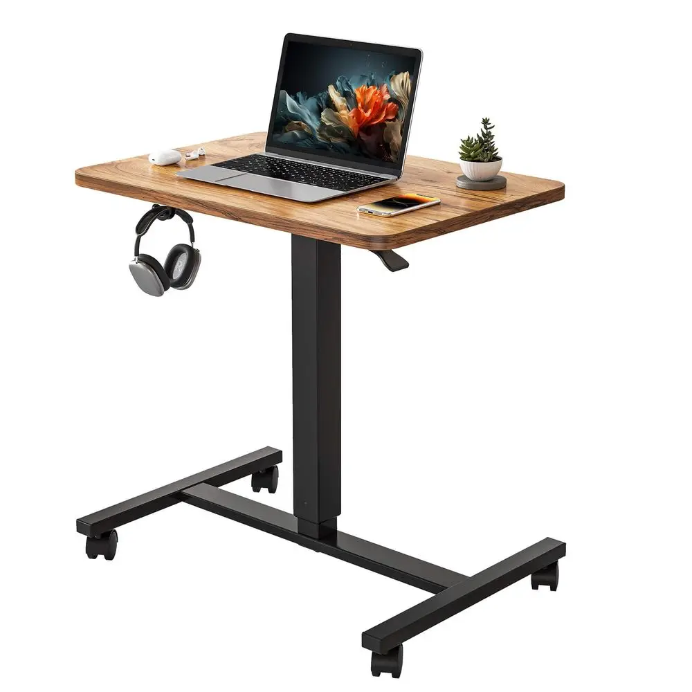 

Mobile Small Standing Desk, 24 x 16 Inches Adjustable Height Portable Rolling Laptop Desk with Lockable Wheels, Computer Workst