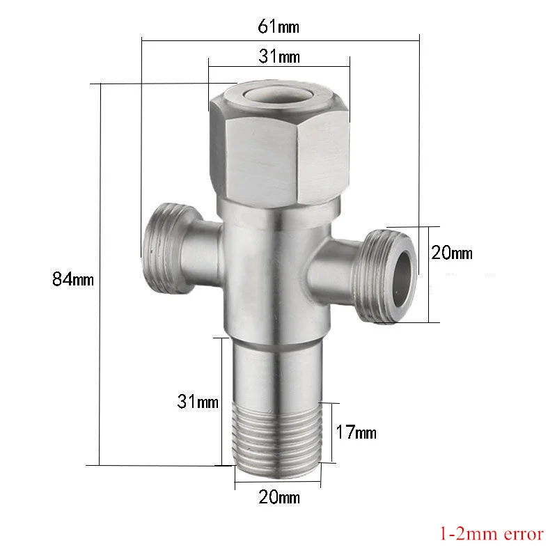 1pc One in Double Outlet SUS 304 Stainless Steel Angle Valve Kitchen Bathroom Accessories Water Heater Angle Valves