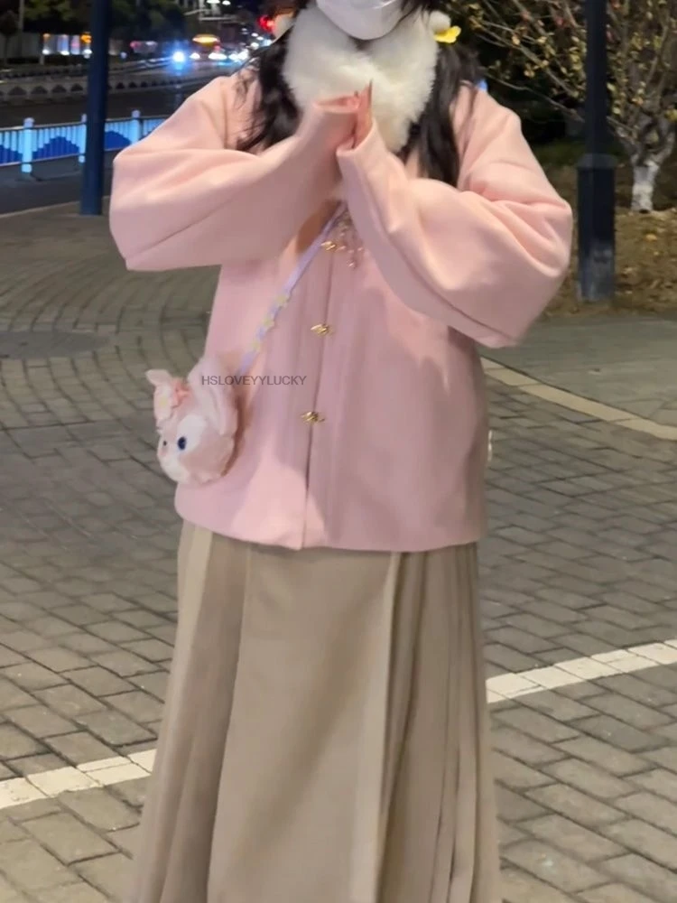 Autunno Inverno Dinastia Ming Hanfu Colletto quadrato Manica Pipa Gonna faccia di cavallo Hanfu Abbigliamento quotidiano da donna Festival di primavera Hanfu