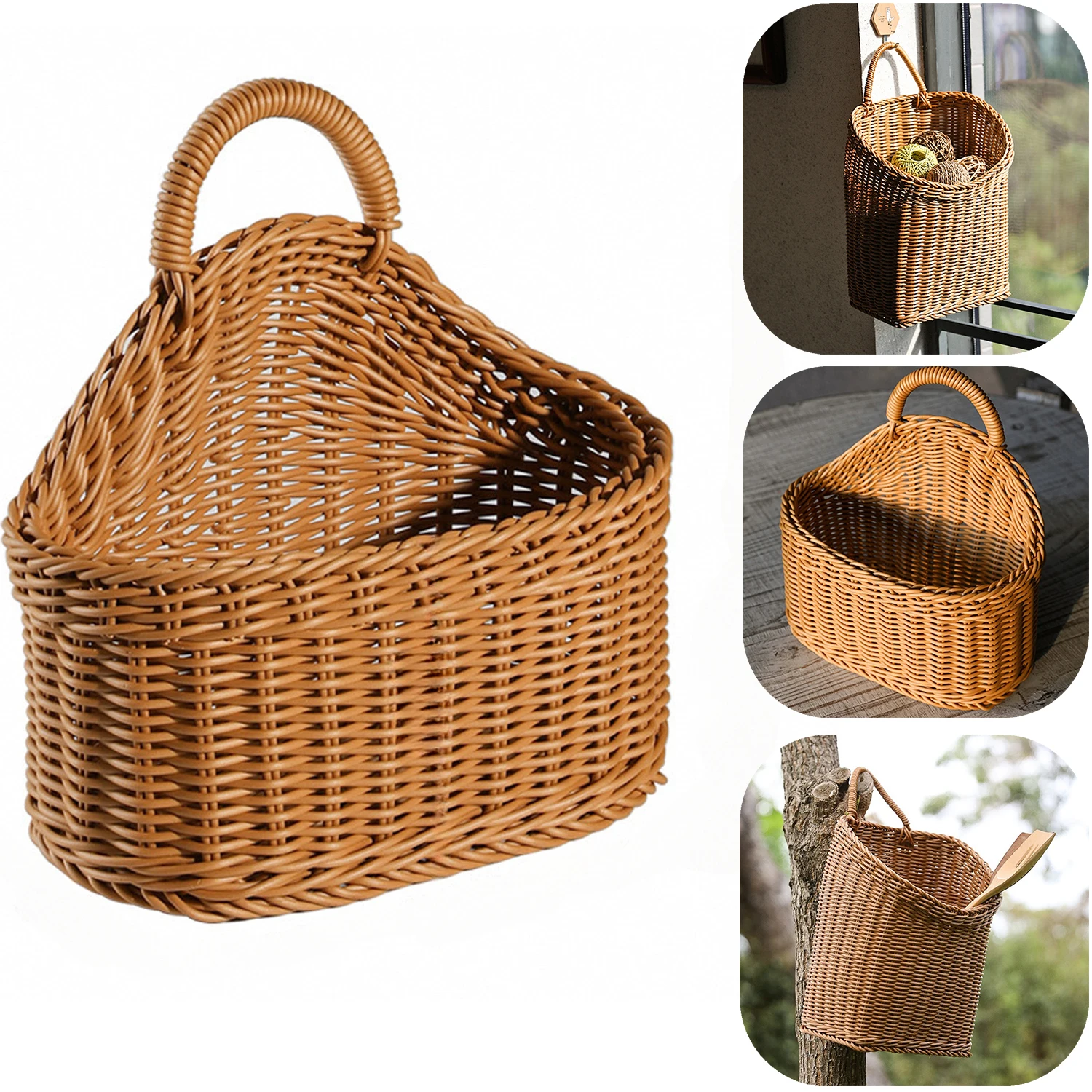 

1 PC Simulated Rattan Hanging Basket Woven Storage Basket Wall Mounted Vegetable and Fruit Plastic Wall-mounted Hanging Basket