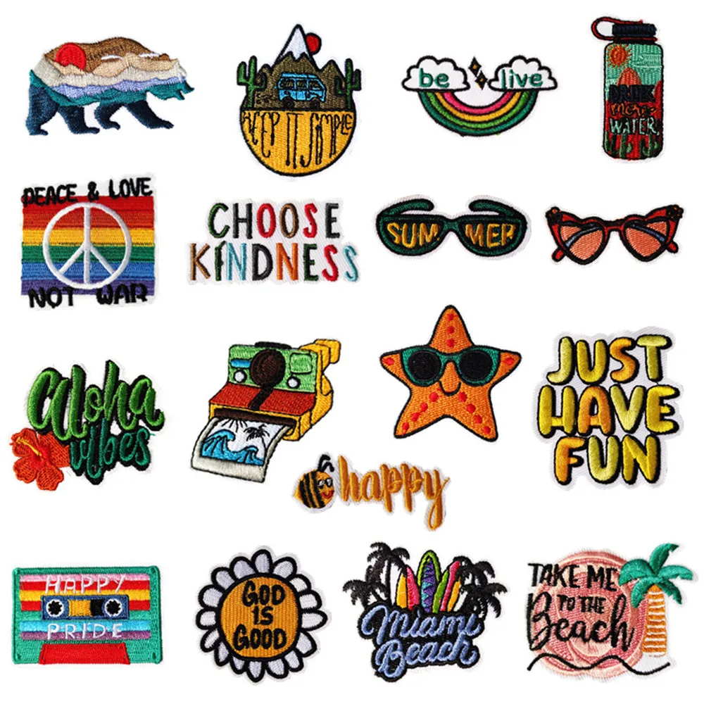 Rainbow Camera Sunglasses Tape DIY Patches Embroidery For T-Shirt Iron On Appliques Clothes Jeans Stickers Badges