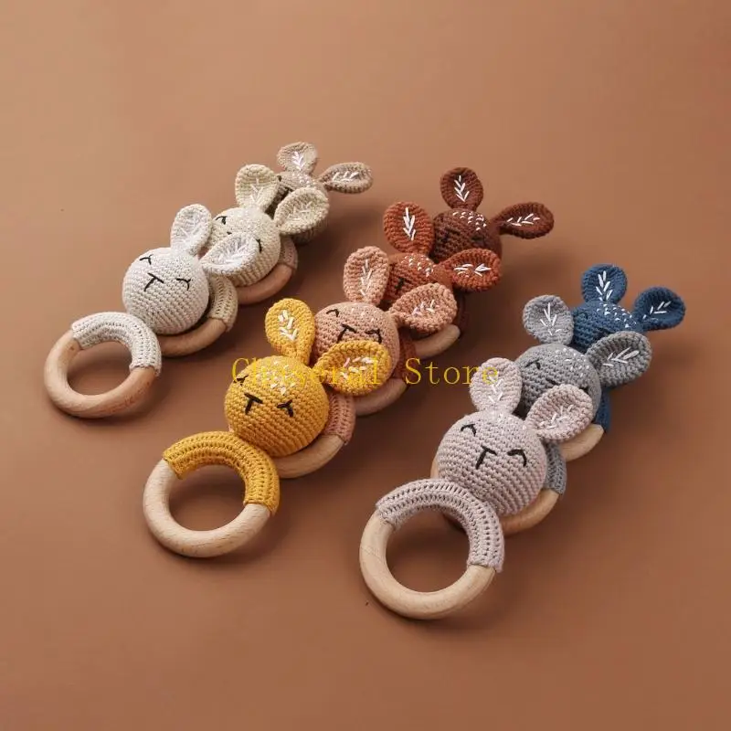 E7ce Thỏ móc vòng bằng gỗ mọc răng rầm rỡ Amigurumi cho bé cũi đồ chơi